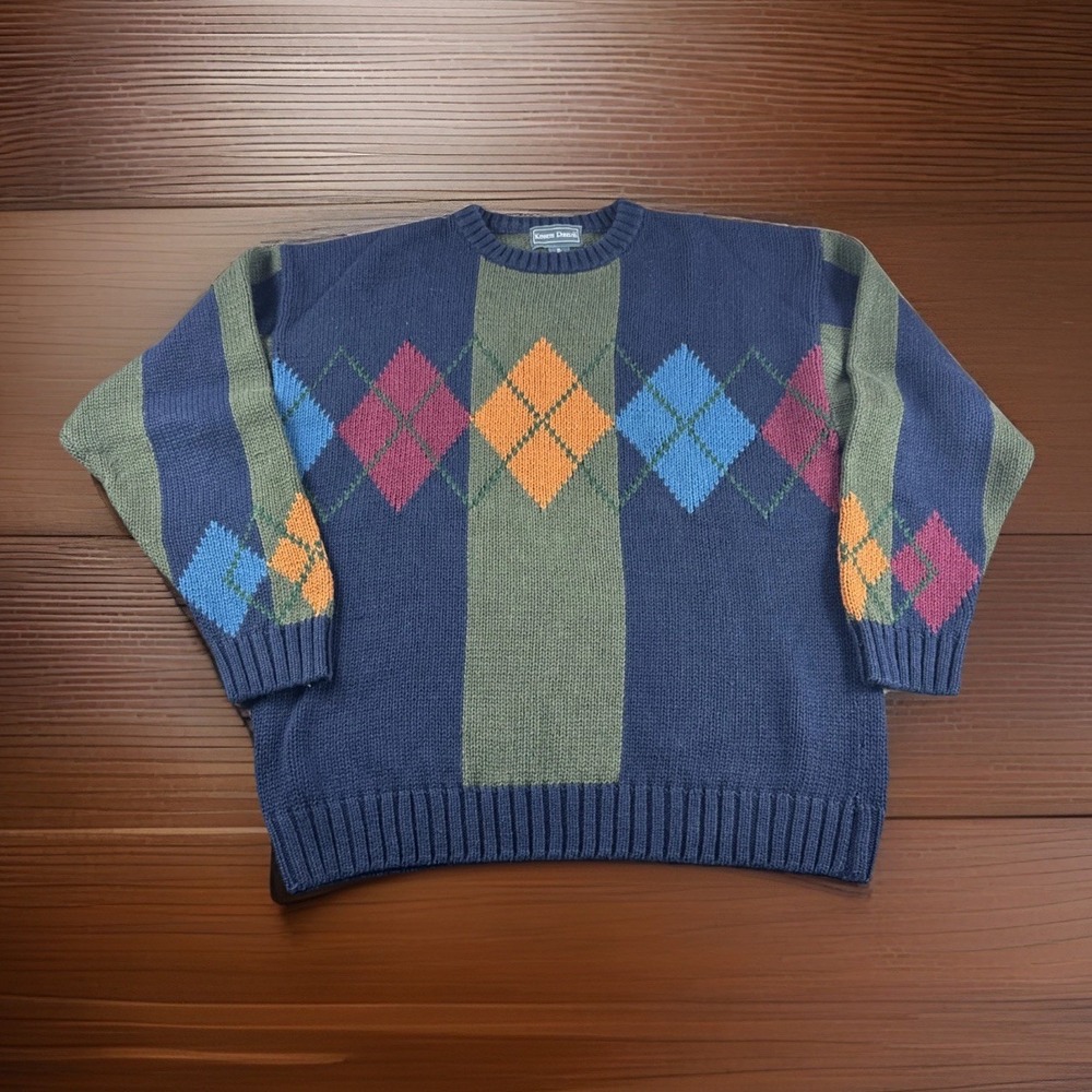 Kenneth Roberts Sweater Mens XL Argyle Colorblock Knit Grandpa Preppy Old Money